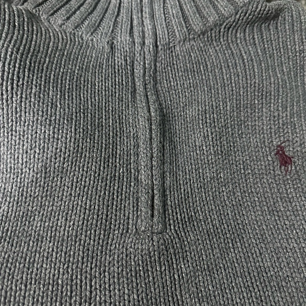 Ralph Lauren Gray Zip Up Sweater with Ribbed Texture